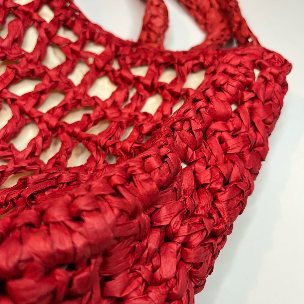 Universal Thread “SPRITZ” Red Crochet Raffia Shoulder Bag With Handles - Picture 8 of 12